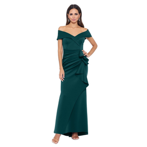 Xscape One-Shoulder Emerald Green Ruched Gown